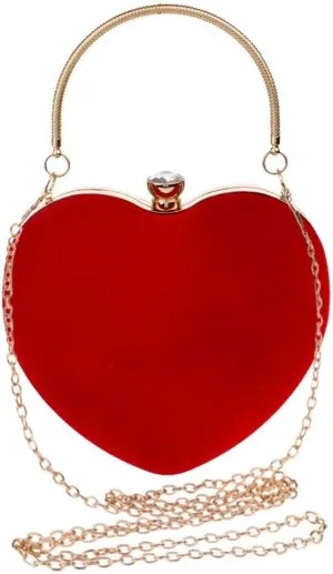 Velvet Heart Shape Clutch Purses for Women Evening Party Tote with Shoulder Chain