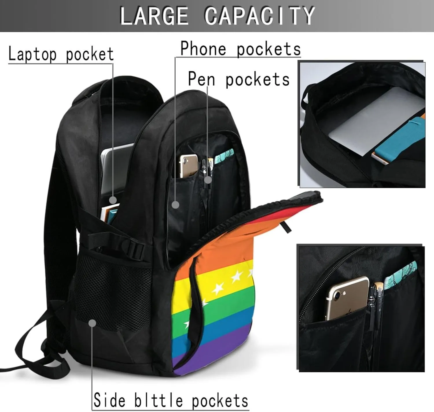 Venezuelan Venezuela LGBT Pride Rainbow Flag Business Laptop Backpack Travel Backpacks Outdoor Rucksack Large Bag Daypack with USB Charging Port Multi-Pocket for Hiking Camping