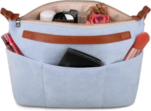Vercord Womens Handbag Organizers for Tote bag Purse Insert Inside Liner bag with Zipper Light blue Medium