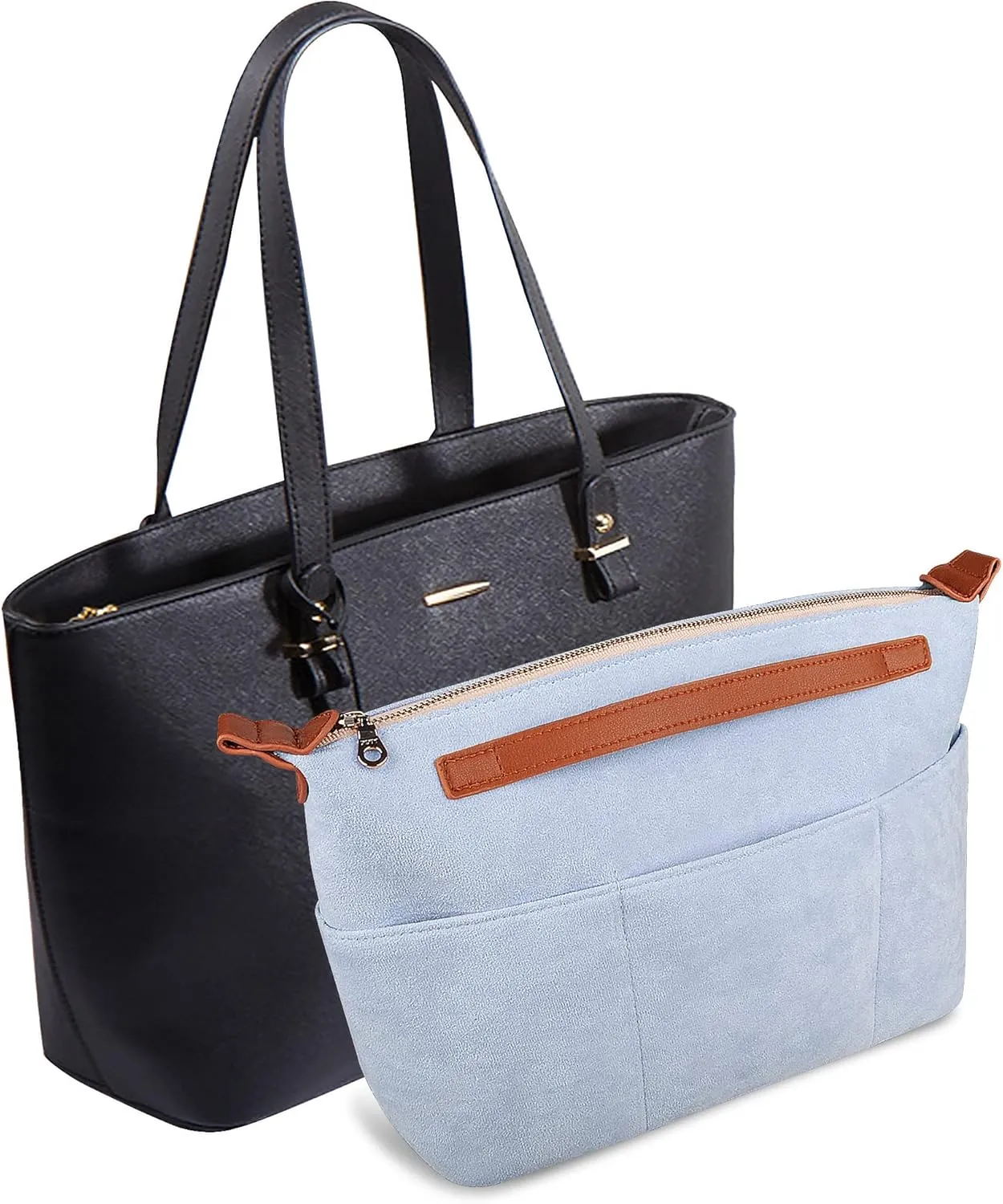 Vercord Womens Handbag Organizers for Tote bag Purse Insert Inside Liner bag with Zipper Light blue Medium