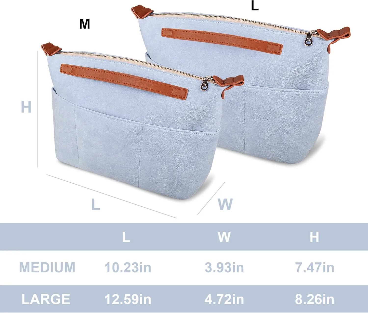 Vercord Womens Handbag Organizers for Tote bag Purse Insert Inside Liner bag with Zipper Light blue Medium