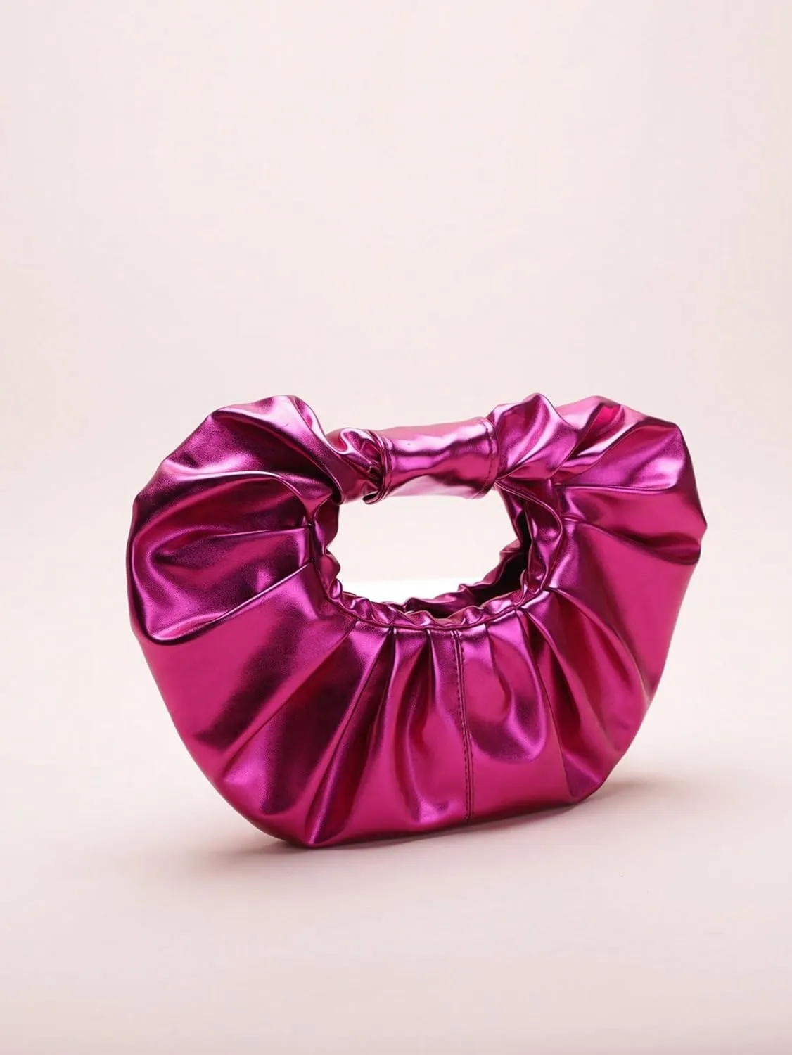 Verdusa Women's Metallic Ruched Handbag Leather Clutch Purse Dumpling Pouch Bag