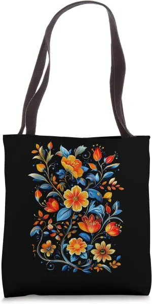 Vibrant Blooming Floral Art Orange Blue Tote Bag