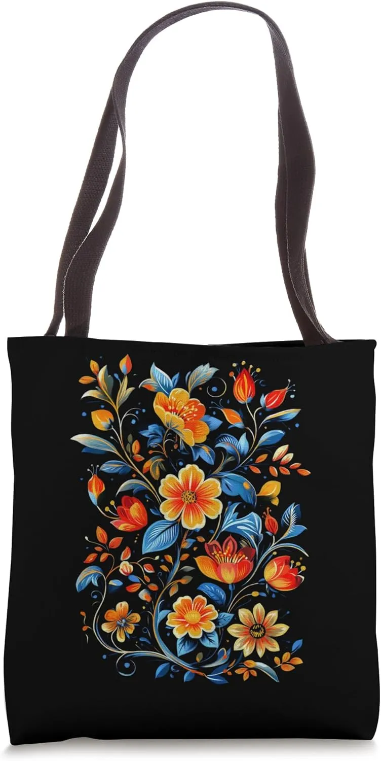 Vibrant Blooming Floral Art Orange Blue Tote Bag