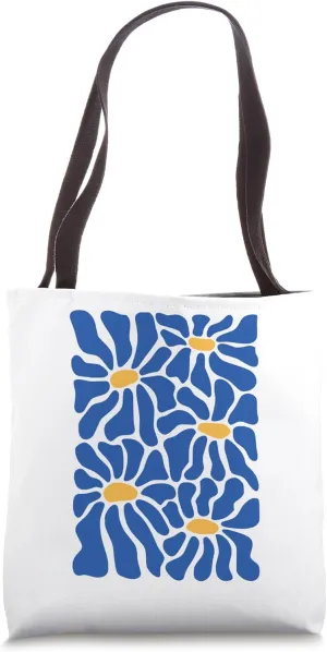 Vintage Blue and Yellow Abstract Floral Art Tote Bag