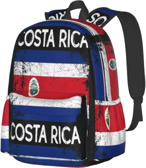 Vintage Costa Rican Flag Large Travel Backpack Casual Backpacks Laptop Daypack Working Rucksack Lightweight Back Pack Sports Bag with Adjustable Shoulder Strap