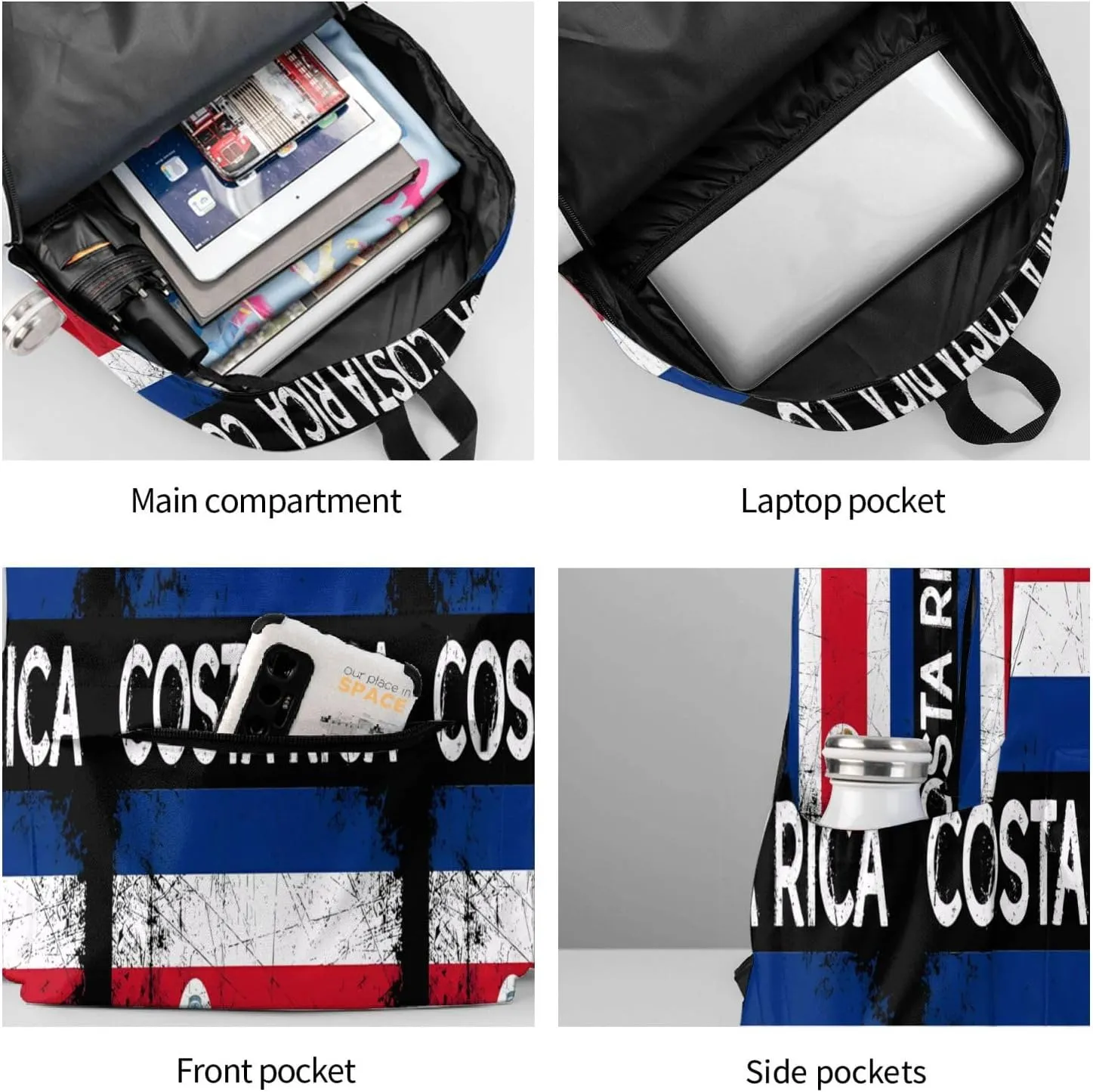 Vintage Costa Rican Flag Large Travel Backpack Casual Backpacks Laptop Daypack Working Rucksack Lightweight Back Pack Sports Bag with Adjustable Shoulder Strap