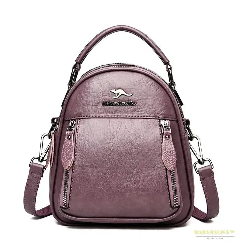 Vintage Kangaroo Multifunction Mini Leather Travel Backpack for Women