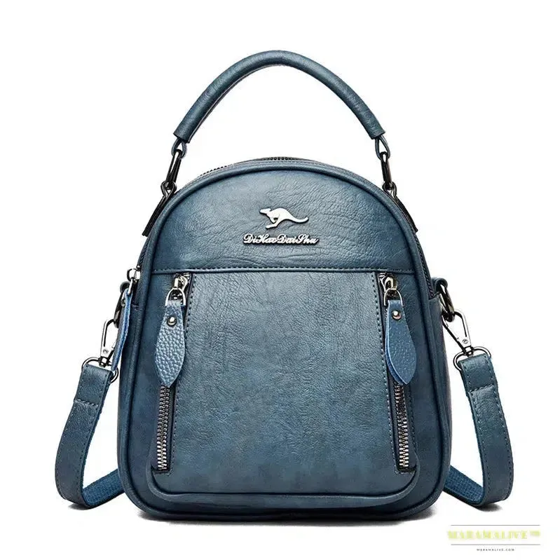 Vintage Kangaroo Multifunction Mini Leather Travel Backpack for Women