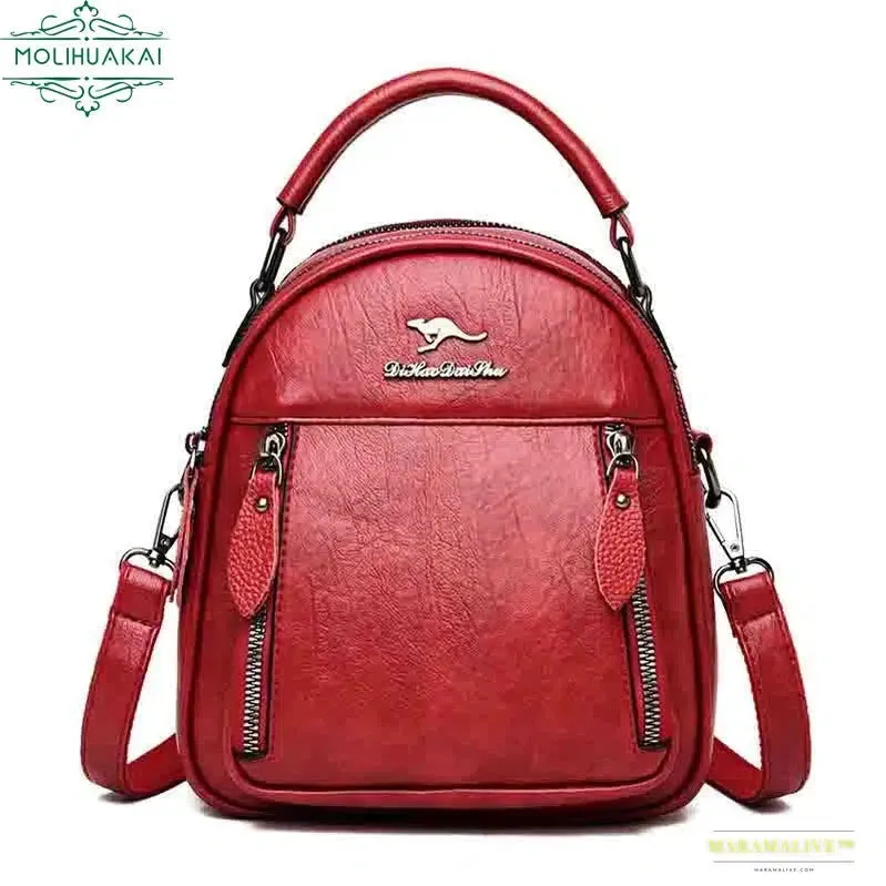 Vintage Kangaroo Multifunction Mini Leather Travel Backpack for Women