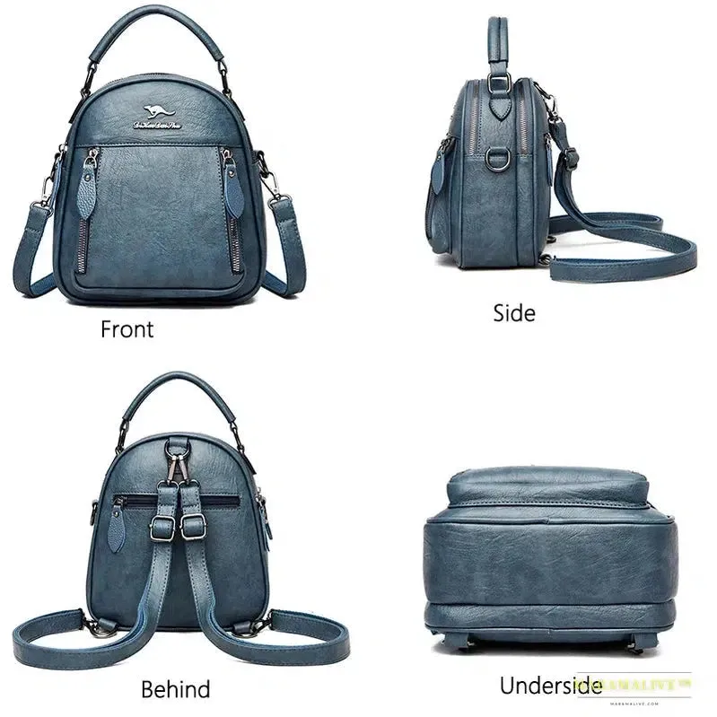 Vintage Kangaroo Multifunction Mini Leather Travel Backpack for Women