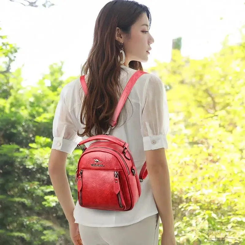 Vintage Kangaroo Multifunction Mini Leather Travel Backpack for Women