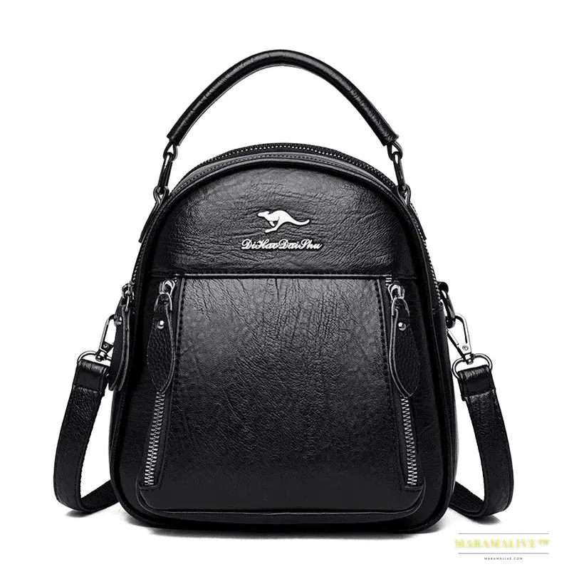 Vintage Kangaroo Multifunction Mini Leather Travel Backpack for Women