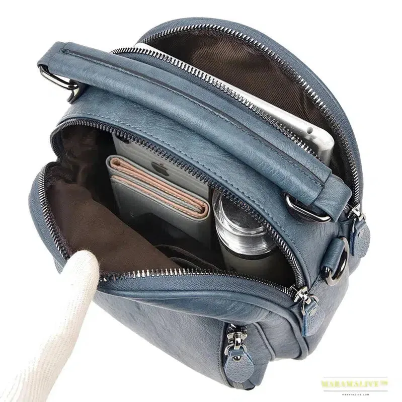 Vintage Kangaroo Multifunction Mini Leather Travel Backpack for Women