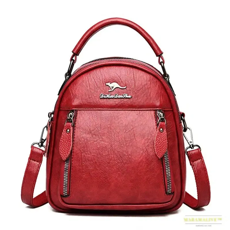 Vintage Kangaroo Multifunction Mini Leather Travel Backpack for Women