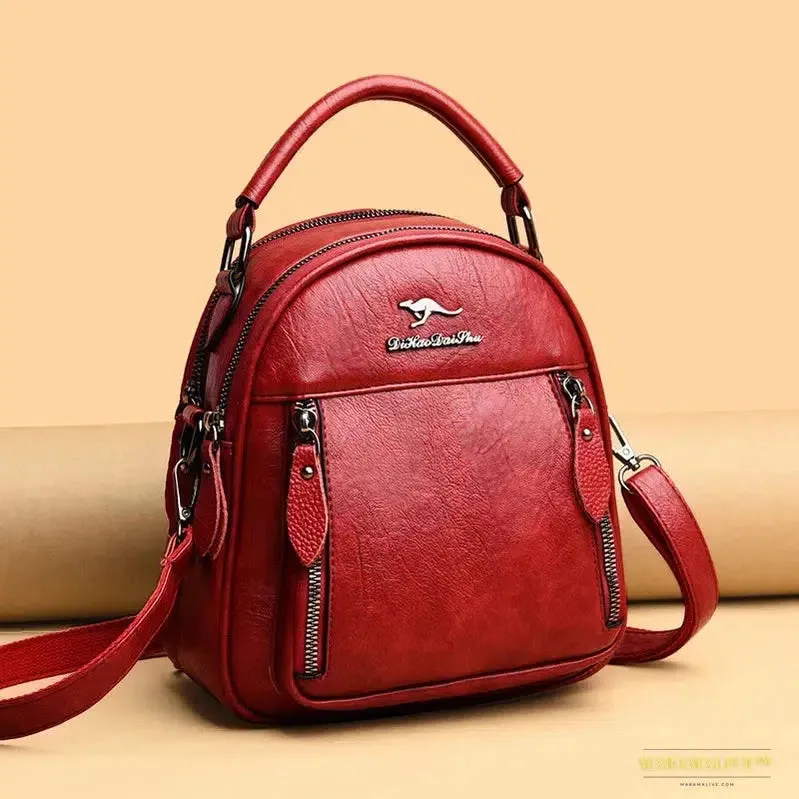 Vintage Kangaroo Multifunction Mini Leather Travel Backpack for Women