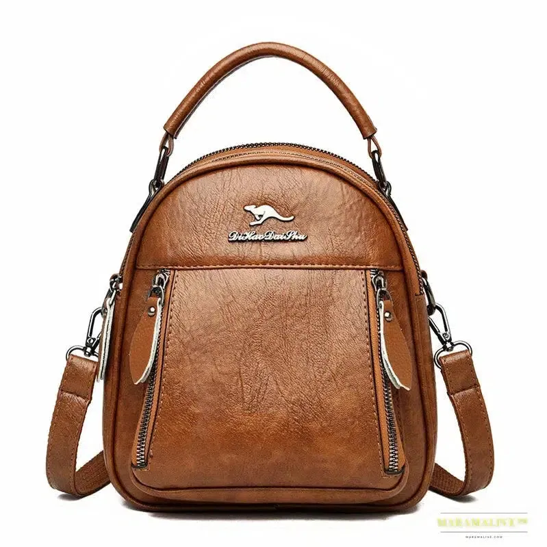 Vintage Kangaroo Multifunction Mini Leather Travel Backpack for Women