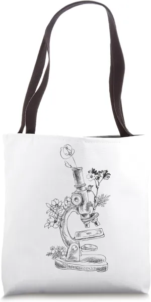 vintage microscope with flowers, floral lab equipment Tote Bag