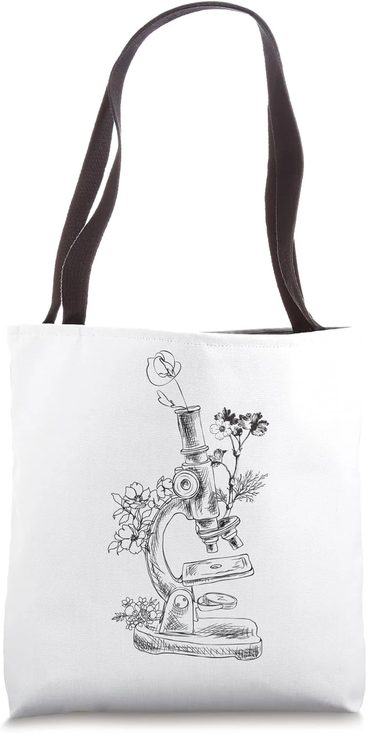 vintage microscope with flowers, floral lab equipment Tote Bag