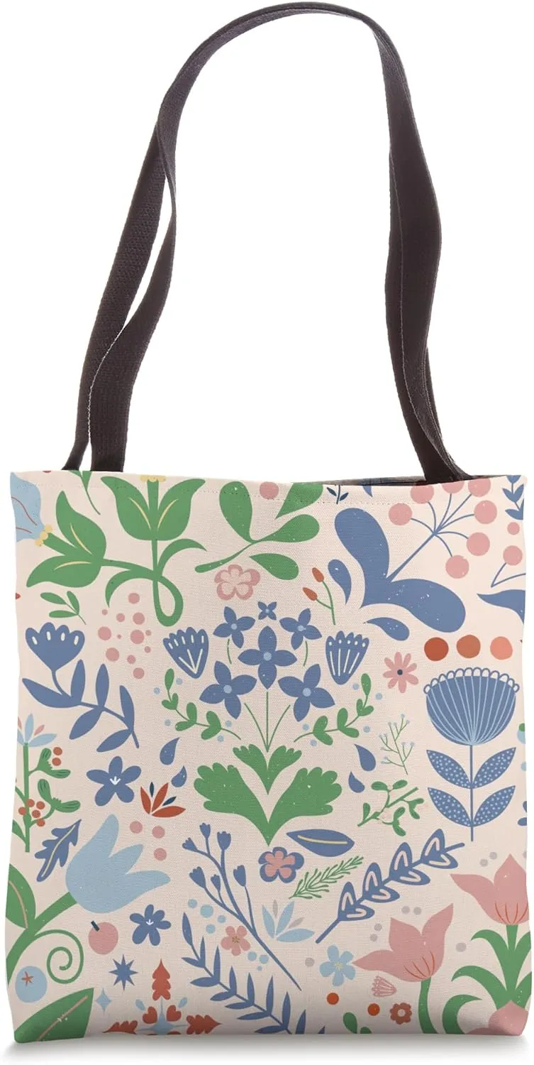 Vintage Scandinavian Folk Art Nordic Flowers Hygge Floral Tote Bag