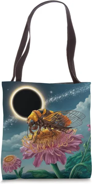 Vintage Solar Eclips Cicada Eat Flower Nectar Memory Day Fan Tote Bag
