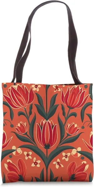 Vintage Tulips in Red, Botanical Flower Art Tote Bag