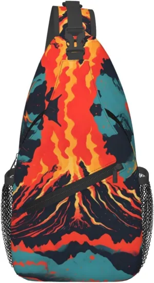 Volcano Print Sling Bag Crossbody Travel Hiking Chest Backpack Shoulder Daypack For Women Men