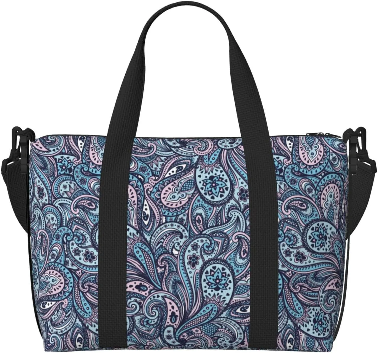 VOSERY Laptop Tote Bag for Women Work - Persian-Inspired Floral Paisley Gym Bag for Women Men, Personal Item Crossbody Travel Bags for Women Men Carry On, Overnight Weekender Bags for Women Travel