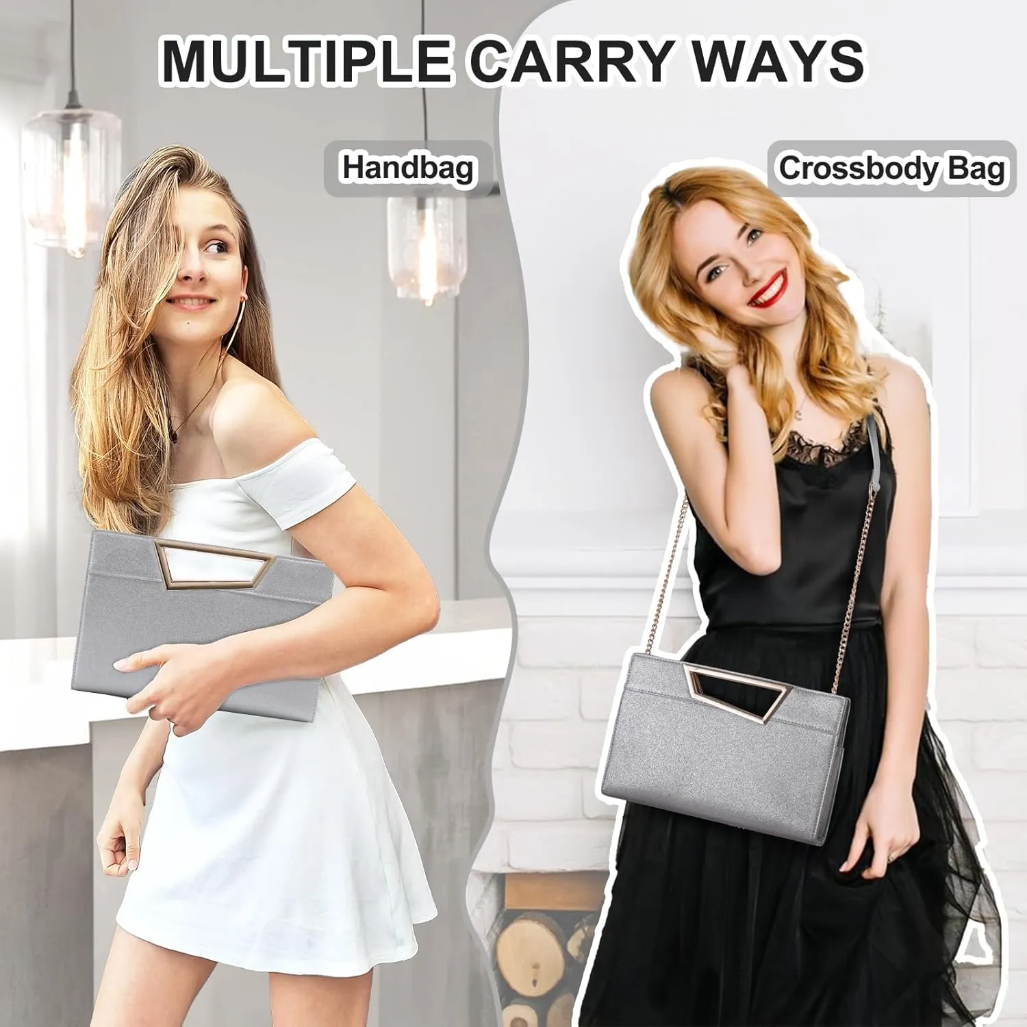 VX VONXURY Leather Clutch Purses for Women Convertible Crossbody Purses with Detachable Strap Handbag for Wedding Party