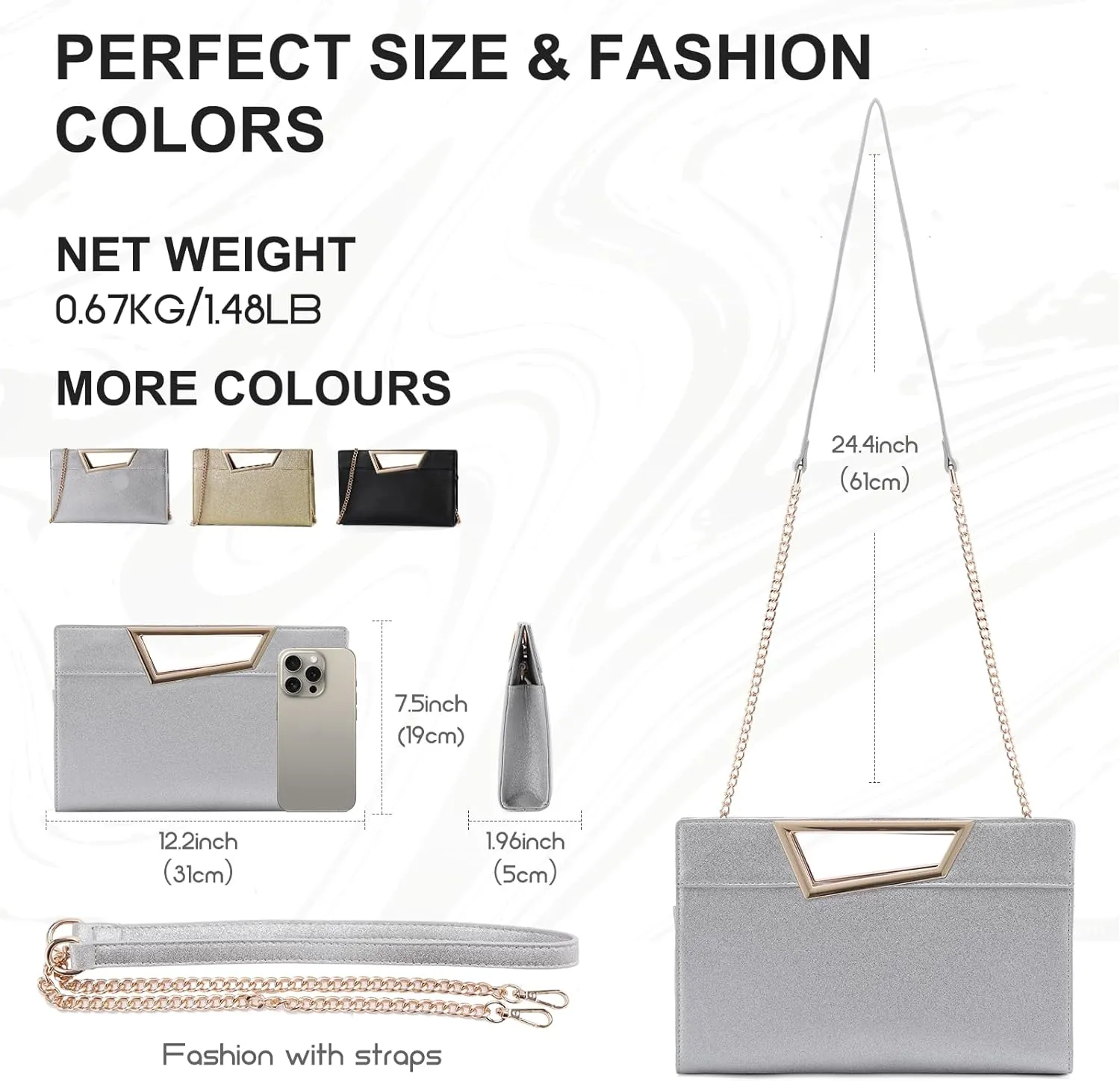 VX VONXURY Leather Clutch Purses for Women Convertible Crossbody Purses with Detachable Strap Handbag for Wedding Party