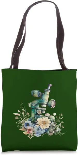 Watercolor microscope with flowers, floral lab equipment Tote Bag