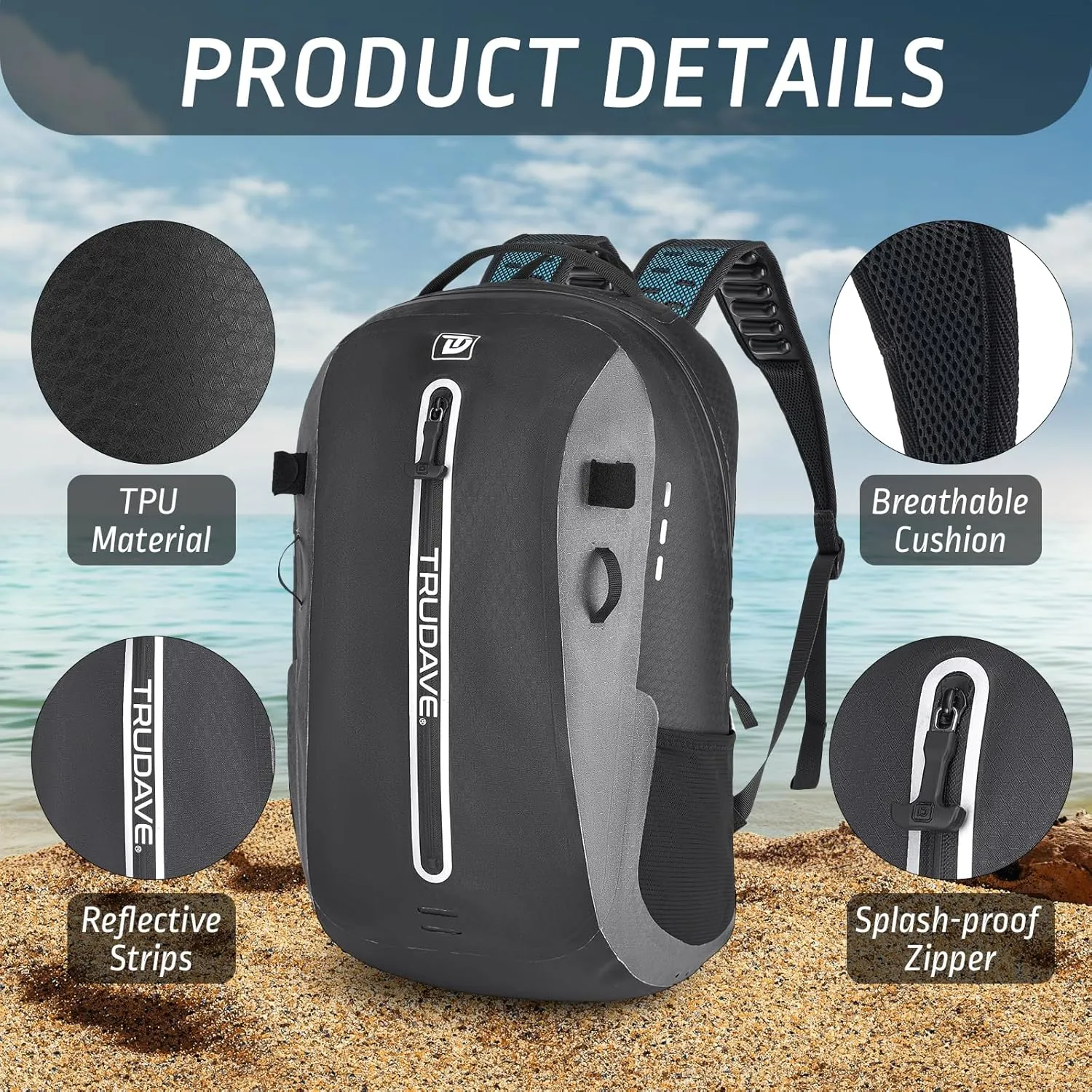 Waterproof Backpack, Waterproof Submersible Backpack, Floating TPU Coated Dry Bag with Airtight Zipper for Kayak, Fishing, Boating, Hiking (30L)