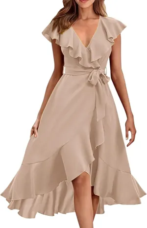 Wedding Guest Dresses for Women 2025 Gowns Evening Party Cocktail Dress Long Split Elegant V Neck Wrap Ruffle Guest Dresses