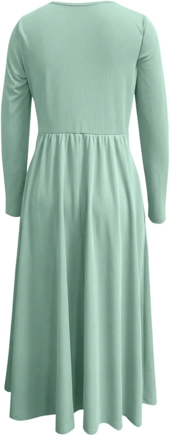 Wedding Guest Dresses for Women 2025 Wrap V Neck Ribbed Knit Maxi Dress Button Short Sleeve Slim Bodycon Midi Dress