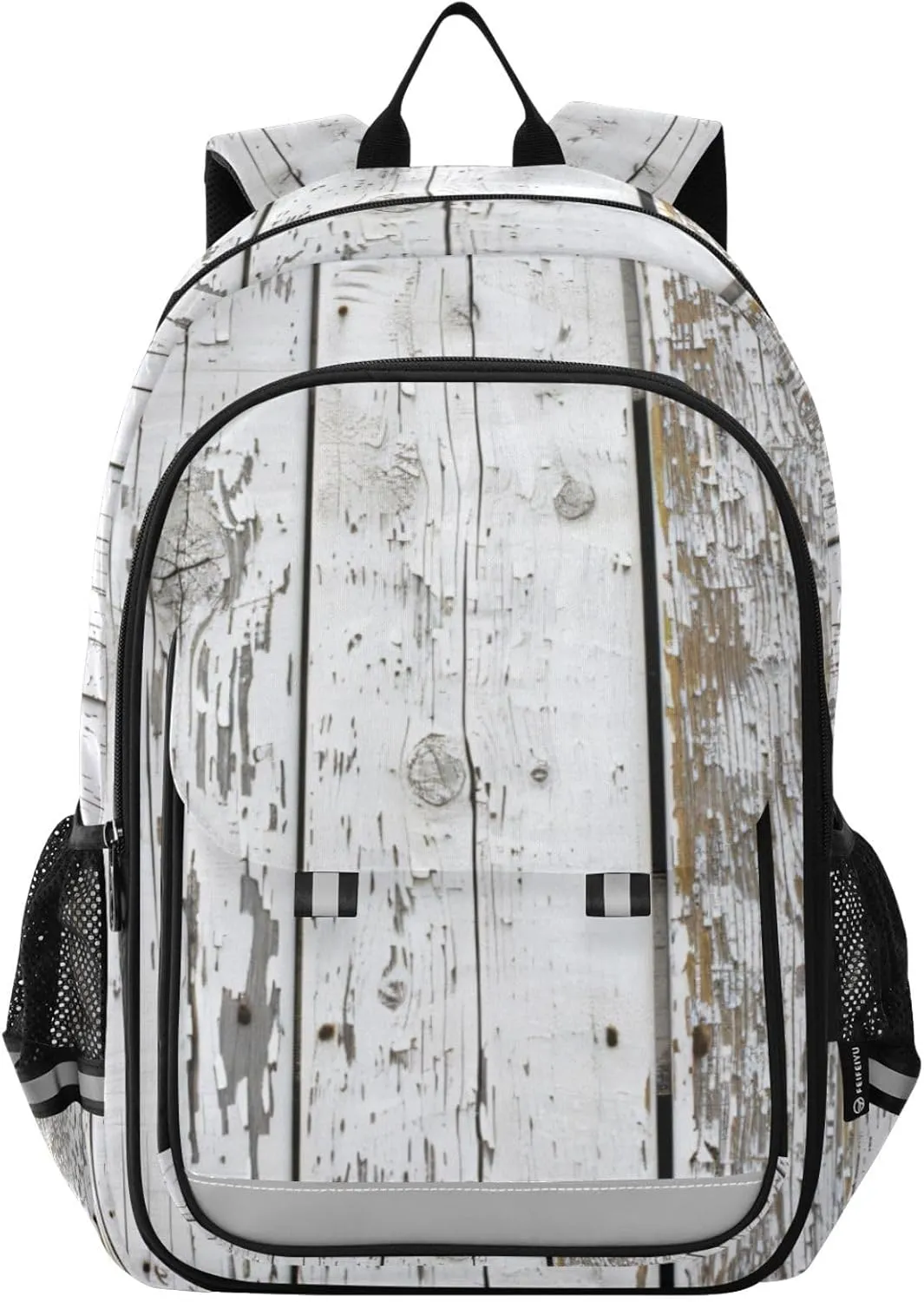 White Wooden Planks Texture Backpack for Women Men Travel Laptop Backpacks Daypack Book Bag Daypack with Reflective Strip 12.9” × 17.7”
