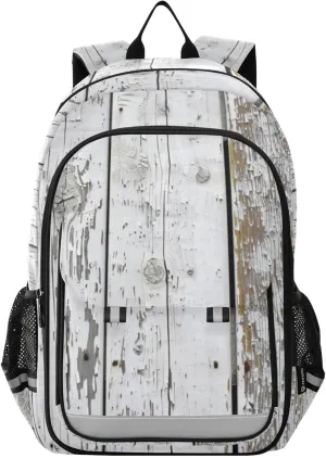 White Wooden Planks Texture Backpack for Women Men Travel Laptop Backpacks Daypack Book Bag Daypack with Reflective Strip 12.9” × 17.7”
