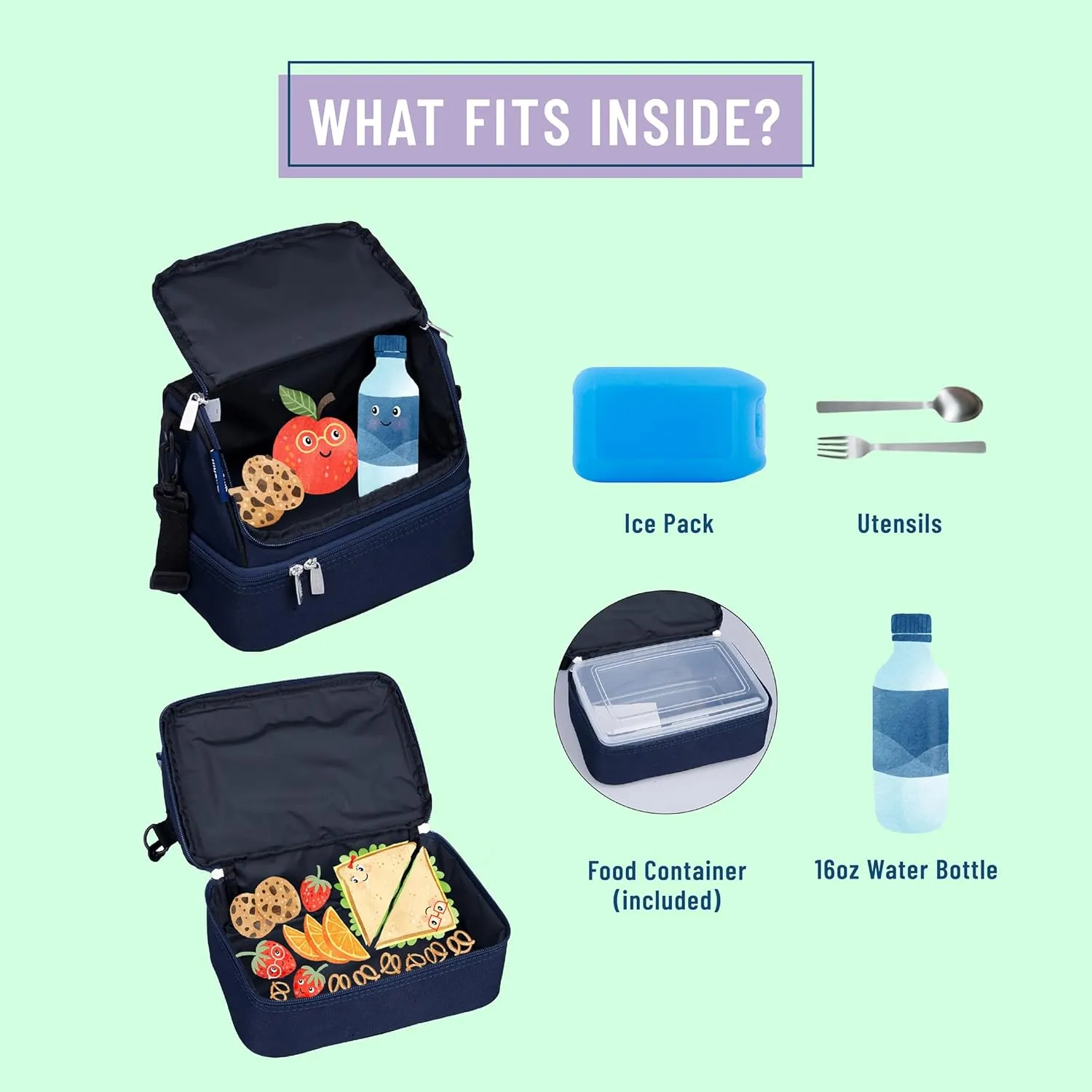 Wildkin Two Compartment Insulated Lunch Bag for Kids – School & Travel Ready - Whale Blue