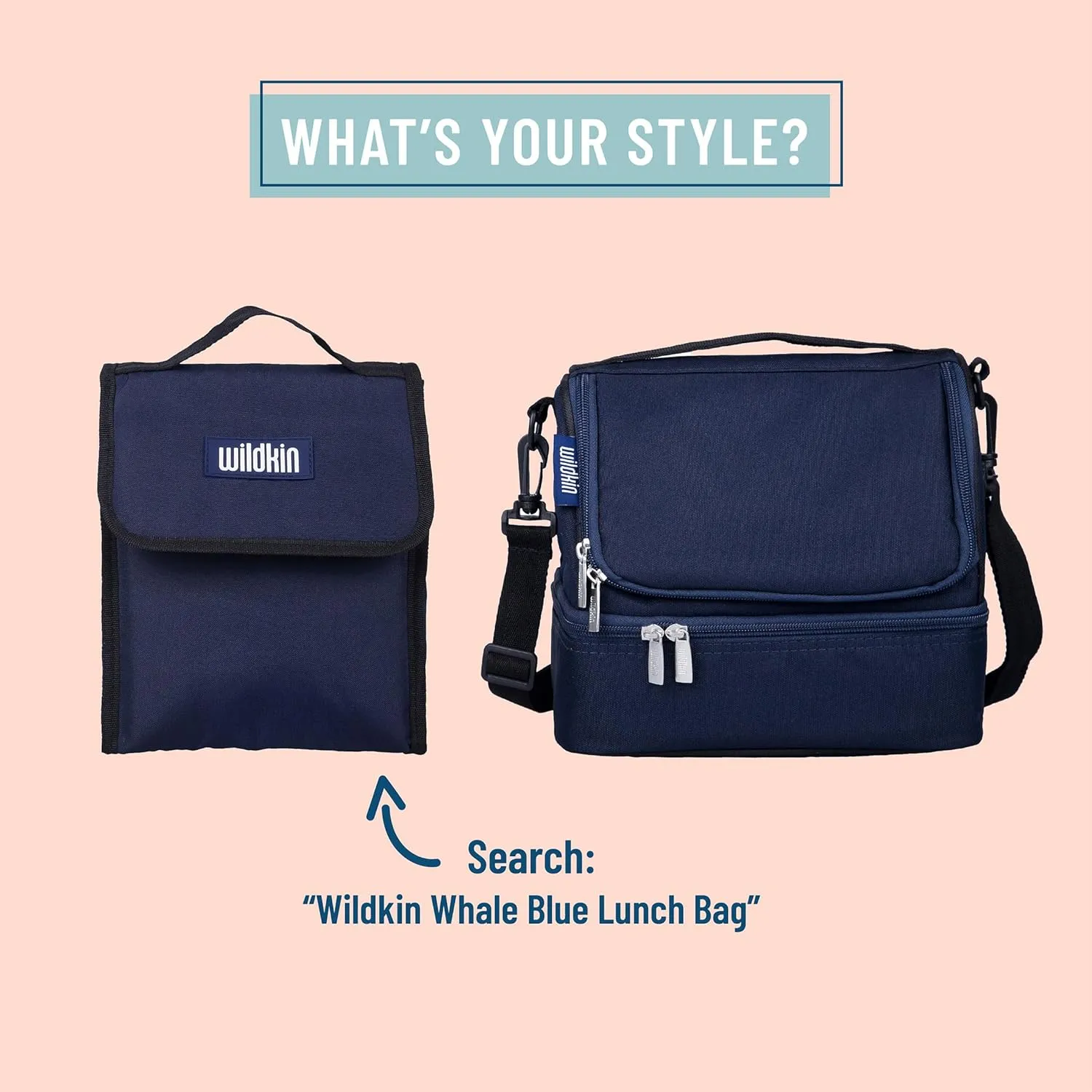 Wildkin Two Compartment Insulated Lunch Bag for Kids – School & Travel Ready - Whale Blue