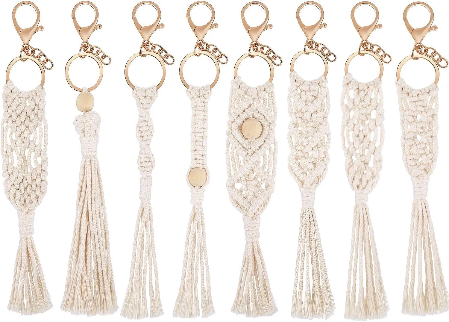WILLBOND 8 Pieces Mini Macrame Keychains Boho Macrame Bag Tassels Handcrafted Accessory for Car Key Purse Phone Wallet Gift Party Supplies