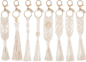 WILLBOND 8 Pieces Mini Macrame Keychains Boho Macrame Bag Tassels Handcrafted Accessory for Car Key Purse Phone Wallet Gift Party Supplies
