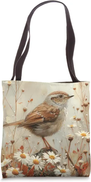 Winter Wren Bird Aesthetic Van Gogh Style Tote Bag