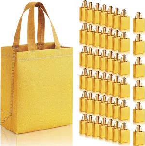 Woanger 48 Pack Wedding Gift Bags Reusable Gift Bags with Handle Glitter Tote Goodie Non Woven Bling Favor for Wedding Holiday Party(6.5 x 3.1 x 7.8 Inch,Gold)