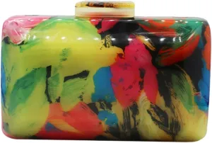 Women Acrylic Evening Clutch Colorful Box Purse Glitter Marble Handbag Chain Shoulder Bag for Party Banquet Prom