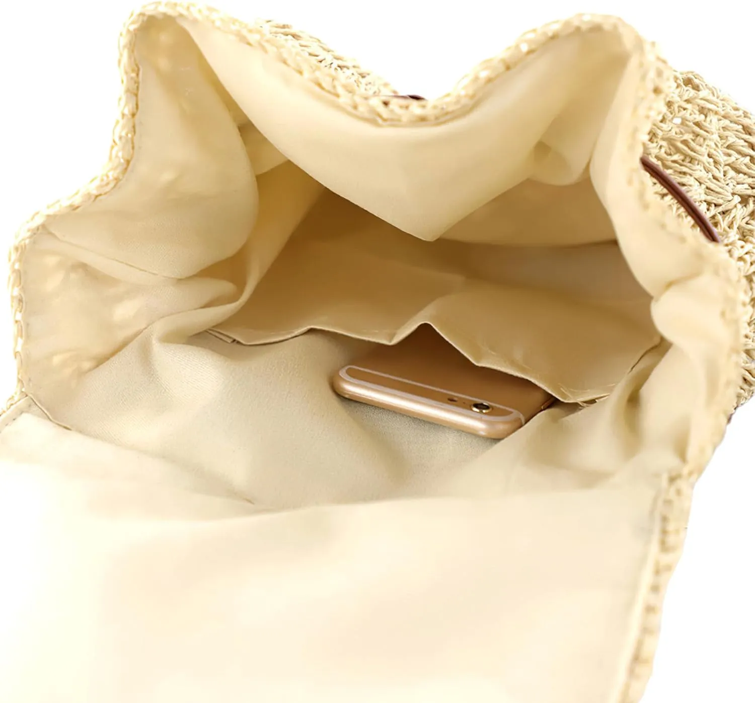 Women Beach Backpacks Purse Small Woven Straw Handmade Daypack Bohemian Style Shoulder Handbag for Casual Beach Holiday Beige