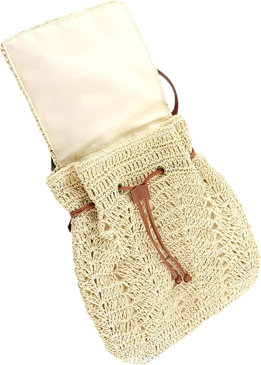 Women Beach Backpacks Purse Small Woven Straw Handmade Daypack Bohemian Style Shoulder Handbag for Casual Beach Holiday Beige