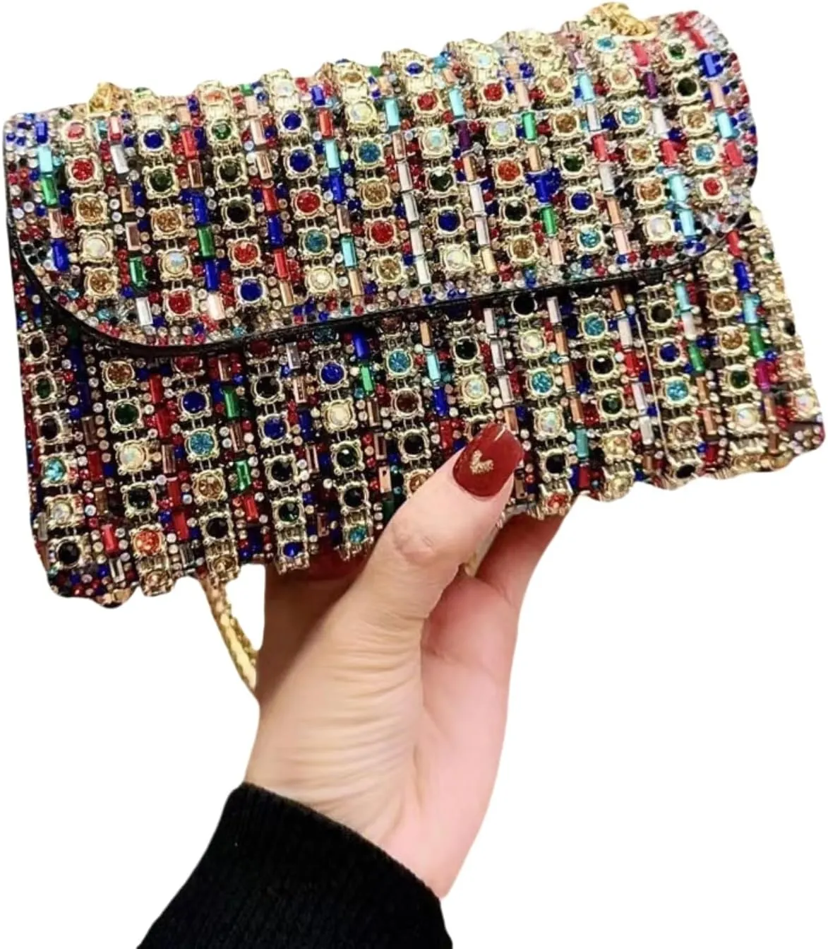 Women Chain Bag Clutch Purse Rhinestone Purse Sparkly Crossbody Bag Glitter Small Evening Handbags Wedding Party