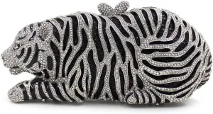 Women Cute Tiger Shaped Evening Clutch Sparkling Rhinestones Handbag Prom Party Purse