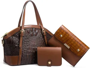 Women Handbags and Purses 3Pcs Set Embossed Crocodile Pattern Leather Tote Bags Wallet Handbag With Detachable Strap