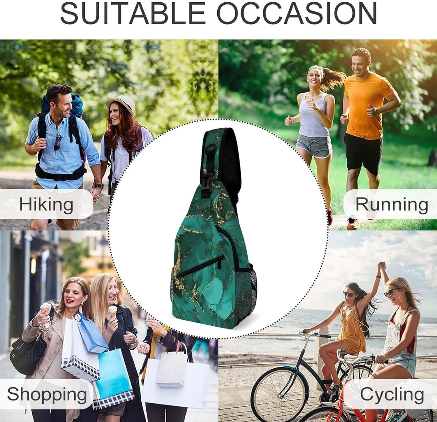 Women Men Lightweight Anti-Theft Casual for gold glitter Watercolor ink splash paint teal Sling Chest Crossbody Shoulder Bag With Adjustable Strap For Hiking Running Outdoor