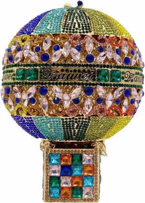 Women Novelty Hot Air Balloon Rhinestone Clutch Purse Glitter Crystal Evening Handbag for Party Cocktail Wedding
